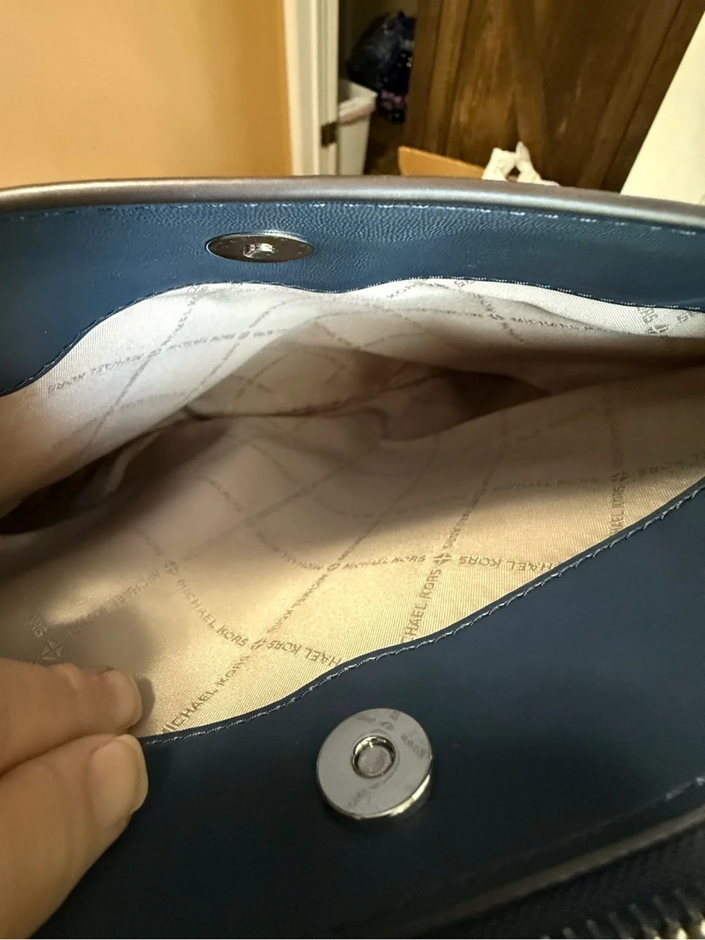 Michael Kors Quilted Navy Shoulder Tote with Silver Chain Straps